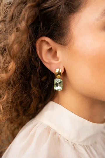LOTT GIOIELLI - GROENE OORBELLEN STRASS RECHTHOEK M