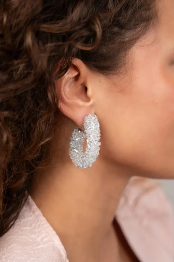 LOTT GIOIELLI - CHRYSTAL SILVER OORBELLEN PASCALLE CREOLE RAW