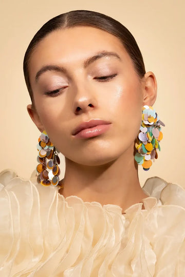 LOTT GIOIELLI - YELLOW/LAVENDER/MINT OORBELLEN VEERLE DOUBLE SEQUIN WATERFALL