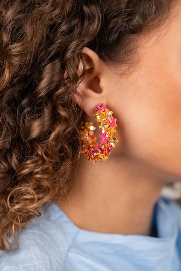 LOTT GIOIELLI - ORANJE OORBELLEN JASMIJN SEQUIN FLOWER CREOLE M