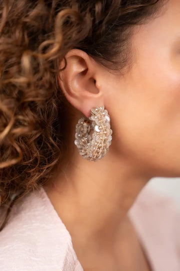 LOTT GIOIELLI - CRYSTAL TAUPE OORBELLEN EVA SEQUIN OVAL CREOLE L