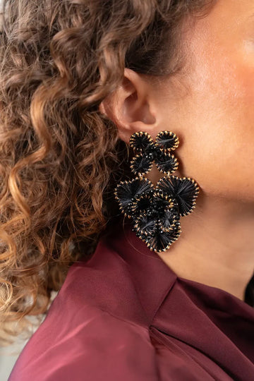 LOTT GIOIELLI - ZWARTE OORBELLEN DOUBLE FLOWER EARRING L DEBBY