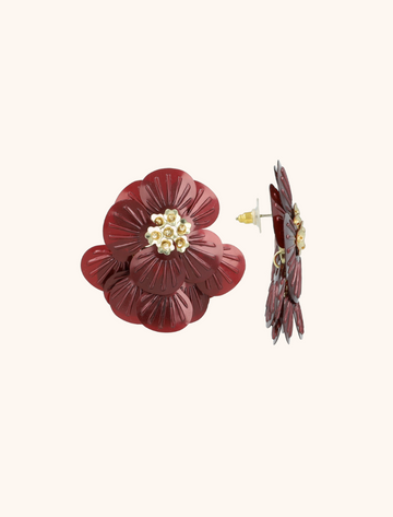 LOTT GIOIELLI - RODE/GOUDEN OORBELLEN FAN FLOWER FLORA