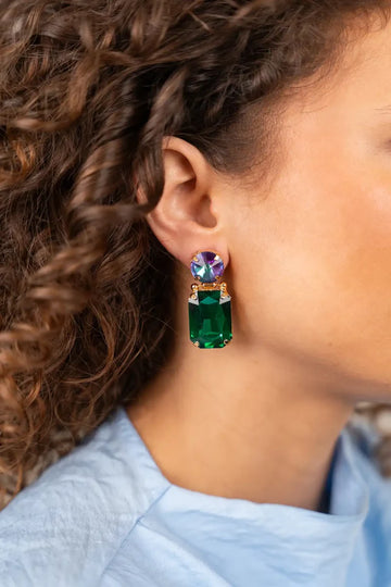 LOTT GIOIELLI - GROENE OORBELLEN SUZI RECTANGLE W/ ROUND EARPLUG