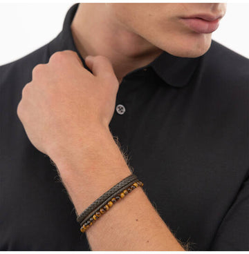 BOSS HERENARMBAND - ARMBAND - EDELSTEEN - 19CM