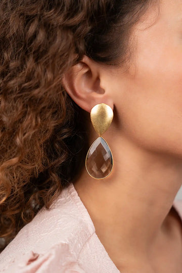 BRUINE OORBELLEN QUARTZ FRAMED DROP XL