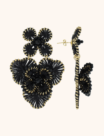 LOTT GIOIELLI - ZWARTE OORBELLEN DOUBLE FLOWER EARRING L DEBBY