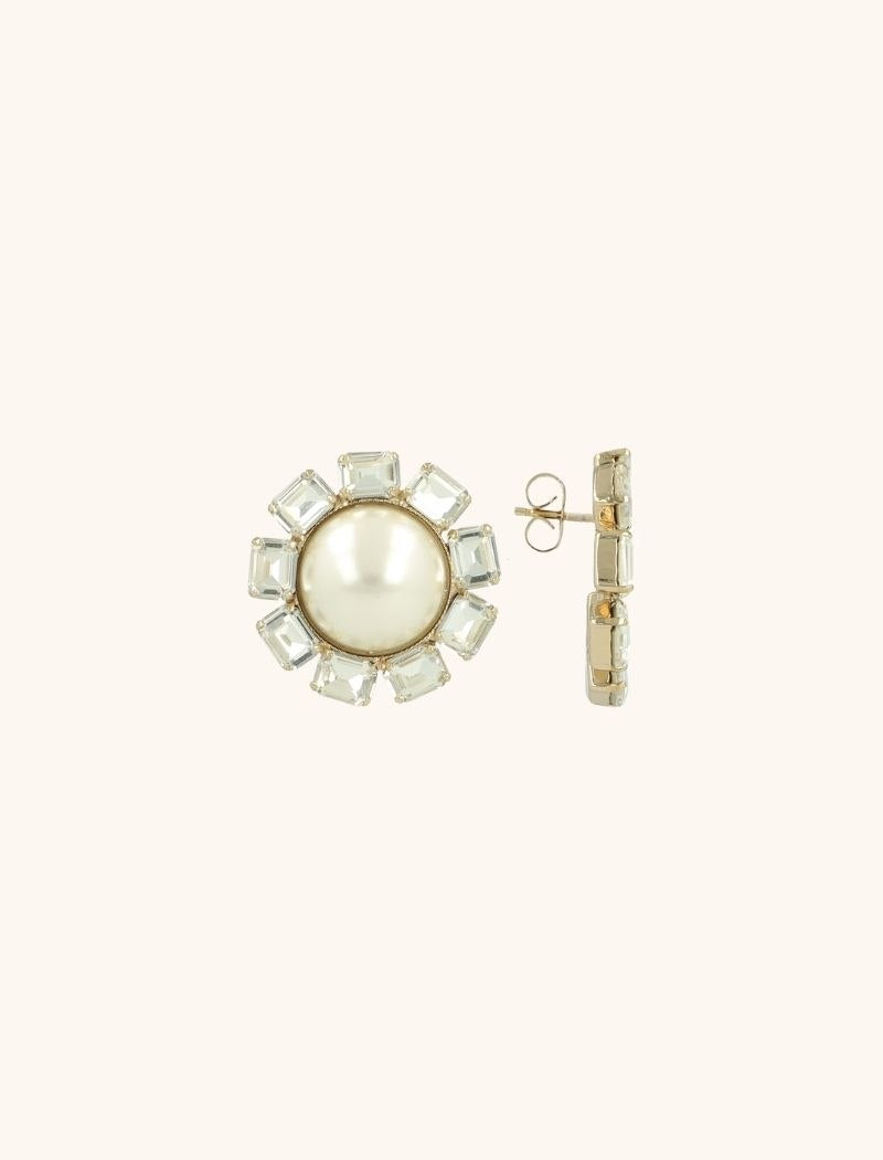 LOTT GIOIELLI- GOUDEN OORBELLEN ROUND PEARL RETANGLES MONA