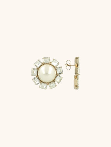 LOTT GIOIELLI- GOUDEN OORBELLEN ROUND PEARL RETANGLES MONA