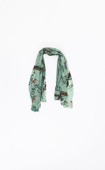 OTRACOSA - Scarf Wool/Silk – Otra Cosa – Branches and Birds on Green