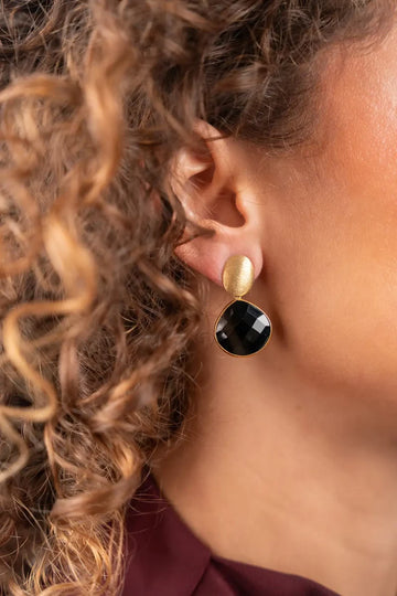 LOTT GIOIELLI - ZWARTE OORBELLEN ROUND FRAMED DROP LENI