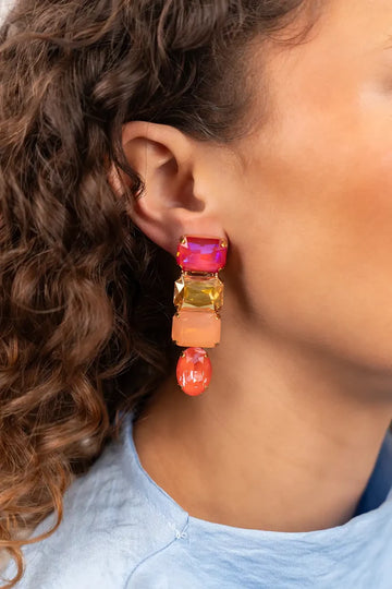 LOTT GIOIELLI - ORANJE OORBELLEN AUKJE TRIPLE RECTANGLES W/ OVAL
