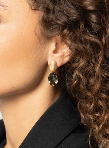 LOTT GIOIELLI  - DAAN OORBELLEN OVAAL STRASS PENDANT M ZWARTE DIAMANT