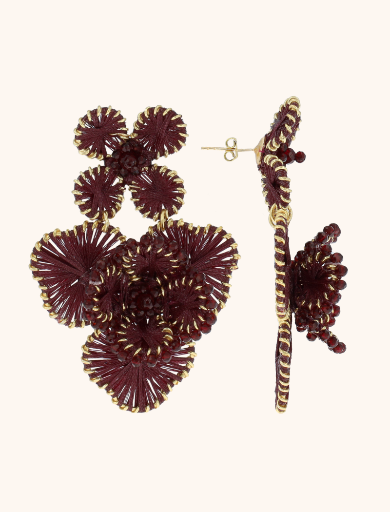 LOTT GIOIELLI - BORDEAUX RODE OORBELLEN DOUBLE FLOWER EARRING L DEBBY