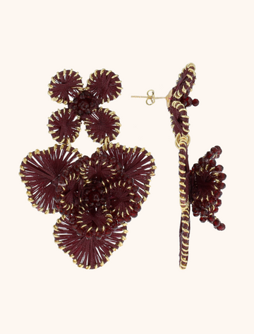 LOTT GIOIELLI - BORDEAUX RODE OORBELLEN DOUBLE FLOWER EARRING L DEBBY