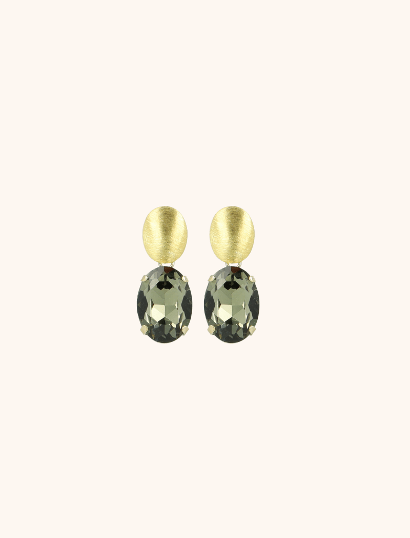 LOTT GIOIELLI  - DAAN OORBELLEN OVAAL STRASS PENDANT M ZWARTE DIAMANT