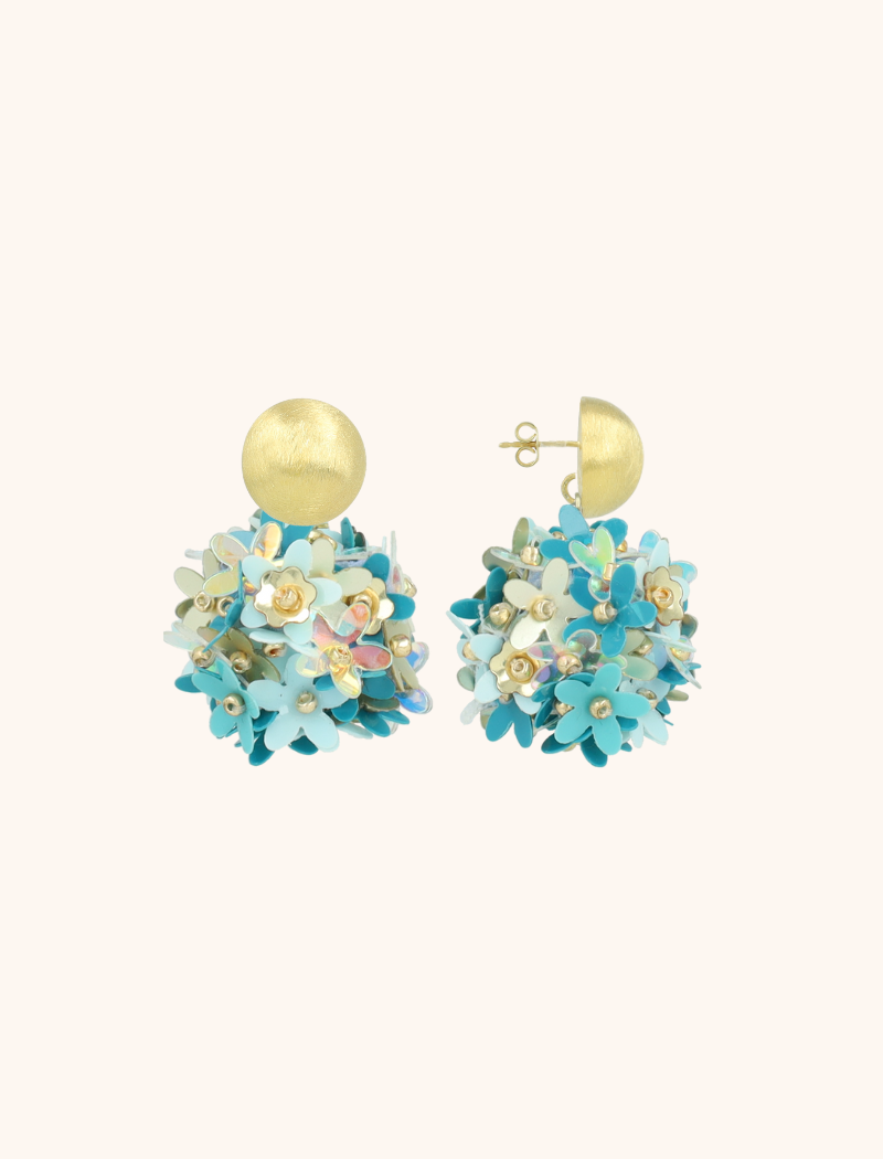 LOTT GIOIELLI - BLAUWE OORBELLEN DAISY SEQUIN FLOWER GLOBE S