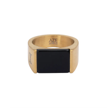 AZE JEWELS - RING SIGNET ROCKS ONYX - DORE