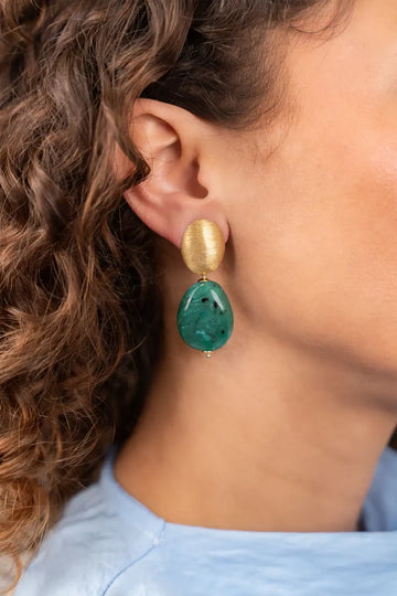 LOTT GIOIELLI - GROENE OORBELLEN AMBER SQUEEZED DROP