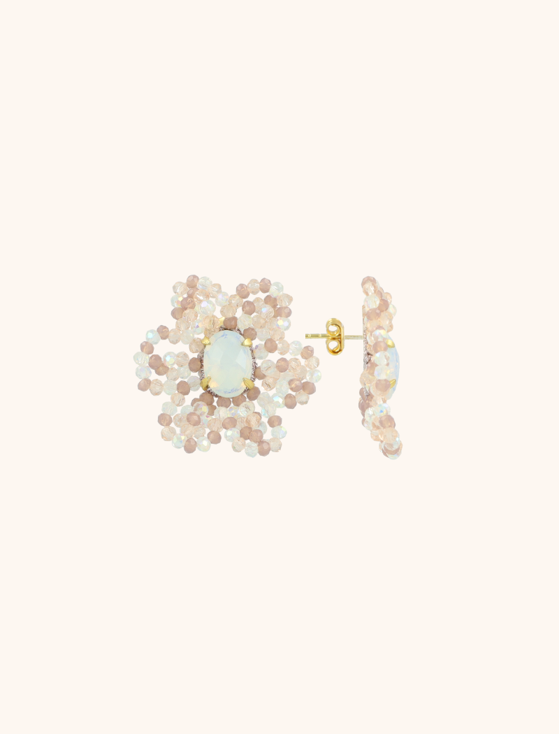 LOTT GIOIELLI - WHITE CRYSTAL/LILA OORBELLEN DAPHNE FLOWER FULL LEAVES M