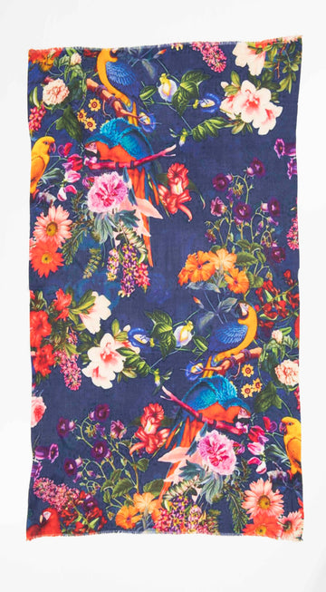 Otracosa - wool-silk-scarf-otra-cosa-multicolor-flowers-on-deep-blue-4252/